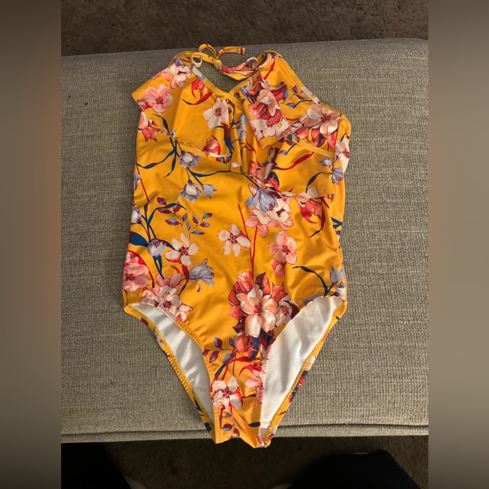 Girls yellow floral bathing suit